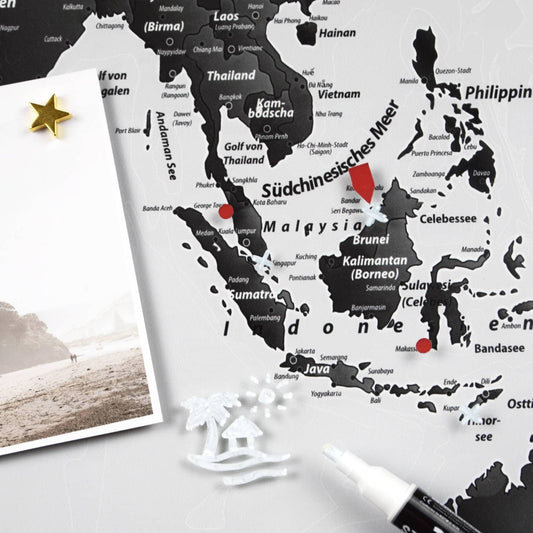 Magnetisches Glasbild - Weltkarte SW Hell